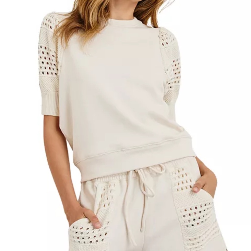 Rails Kimberly Eyelet Cream Crew Neck Sweatshirt Brand New with Tag